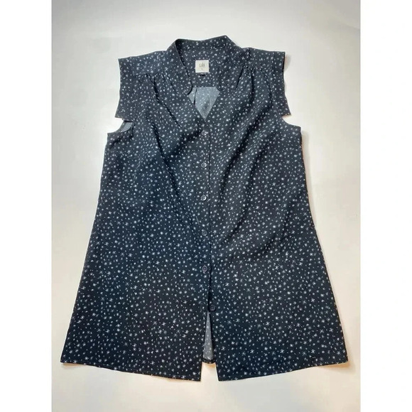 Cabi Astral Blouse Black Tank Top Star Print Button Up Women’s Medium - Picture 1 of 7
